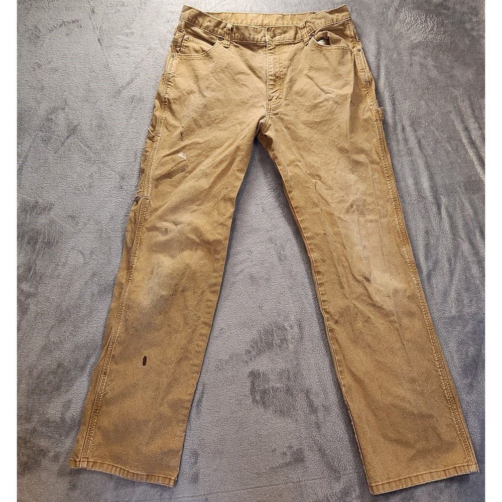 Dickies Jeans Mens 34x32 Tan Relaxed Fit Heavyweight Duck Carpenter Pants Denim